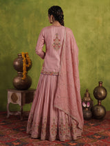 Onion pink raw silk lehenga choli with rajsthani style dupatta