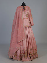 Onion pink raw silk lehenga choli with rajsthani style dupatta