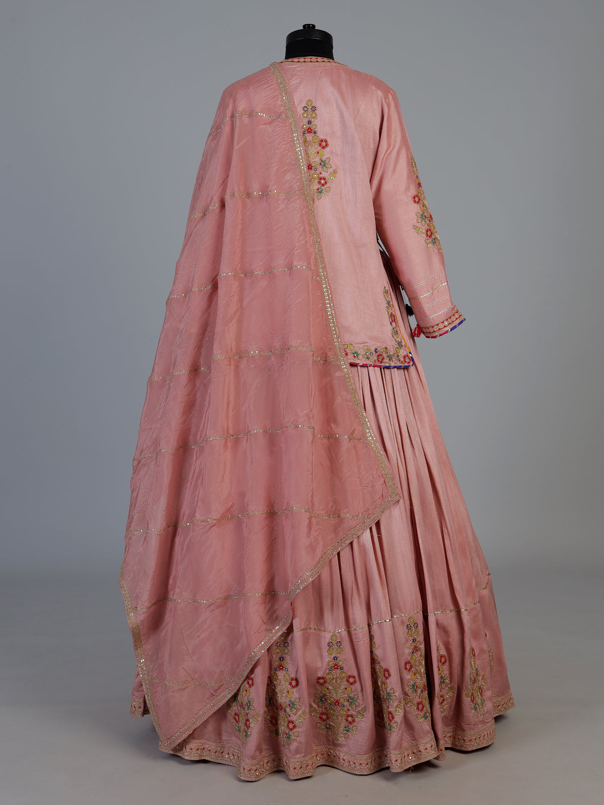 Onion pink raw silk lehenga choli with rajsthani style dupatta