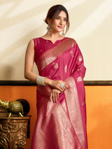 Wine soft silk saree with zari work and tassel pallu