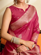 Wine soft silk saree with zari work and tassel pallu