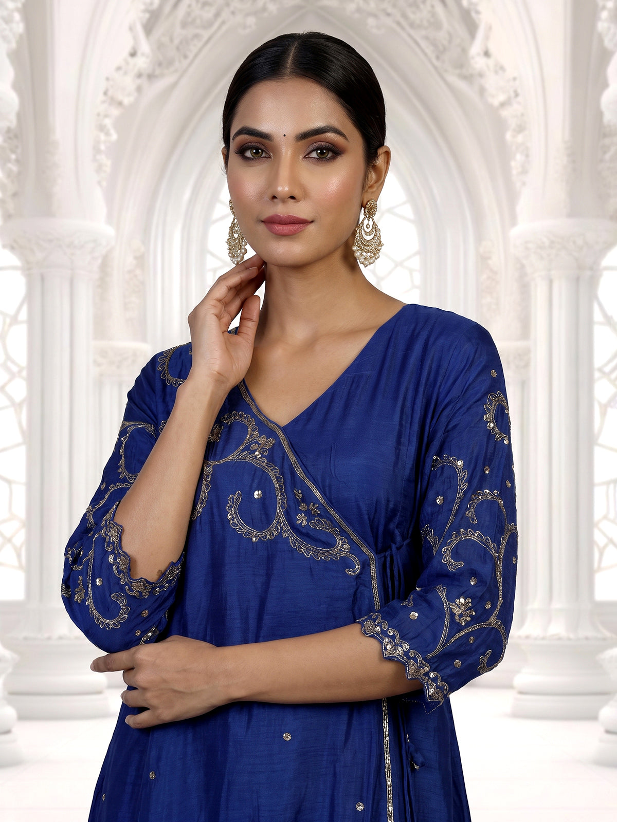 Royal blue silk anarkali salwar suit with gota zardosi embroidery dupatta