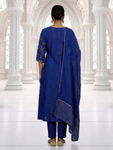 Royal blue silk anarkali salwar suit with gota zardosi embroidery dupatta