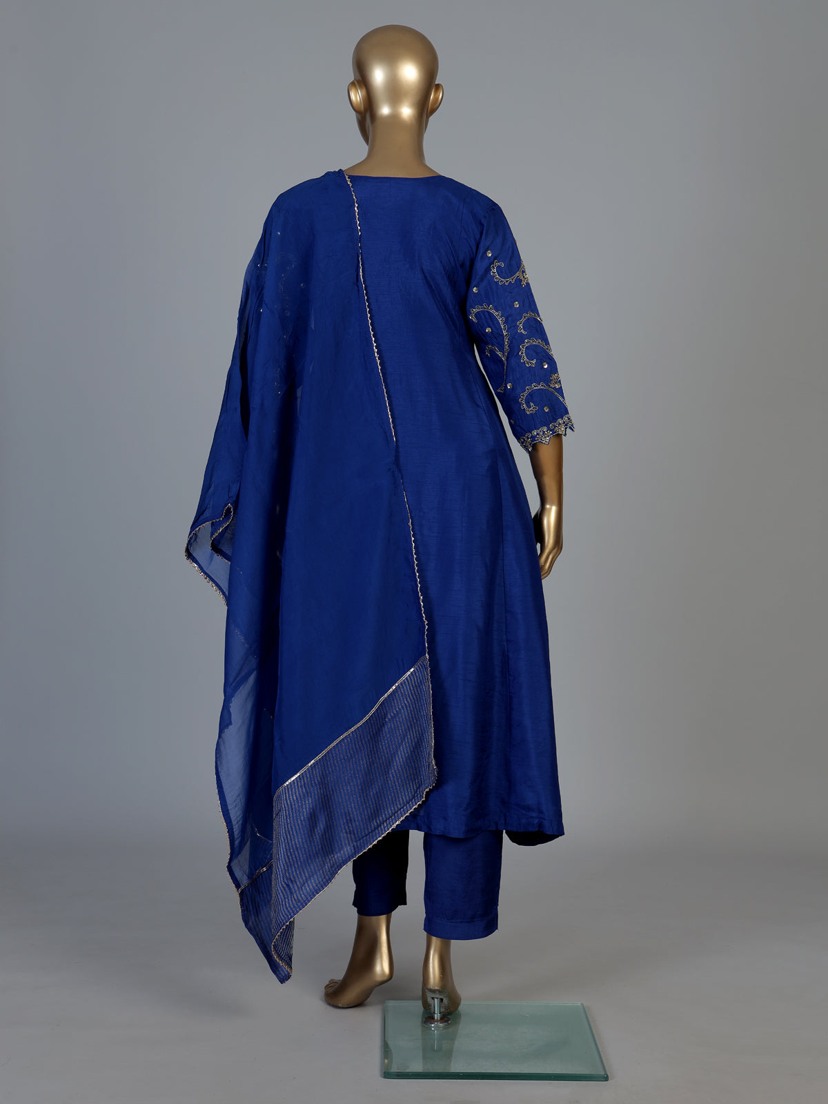 Royal blue silk anarkali salwar suit with gota zardosi embroidery dupatta