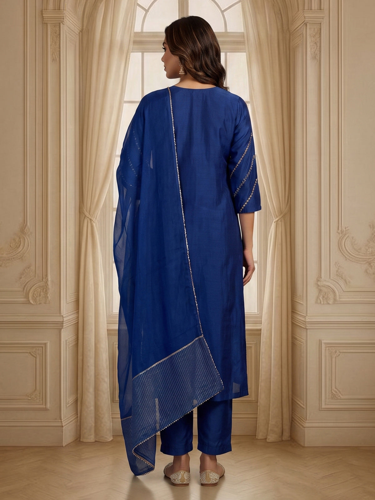 Royal blue silk anarkali salwar suit with dupatta and stylish pants