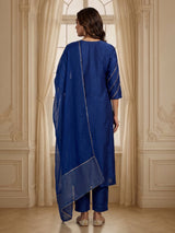 Royal blue silk anarkali salwar suit with dupatta and stylish pants