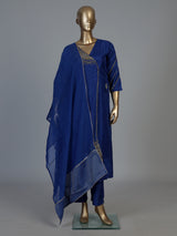 Royal blue silk anarkali salwar suit with dupatta and stylish pants