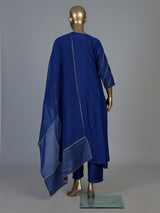 Royal blue silk anarkali salwar suit with dupatta and stylish pants