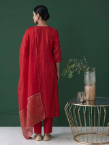 Red silk anarkali salwar suit with dupatta and elegant pant style