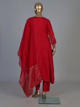 Red silk anarkali salwar suit with dupatta and elegant pant style