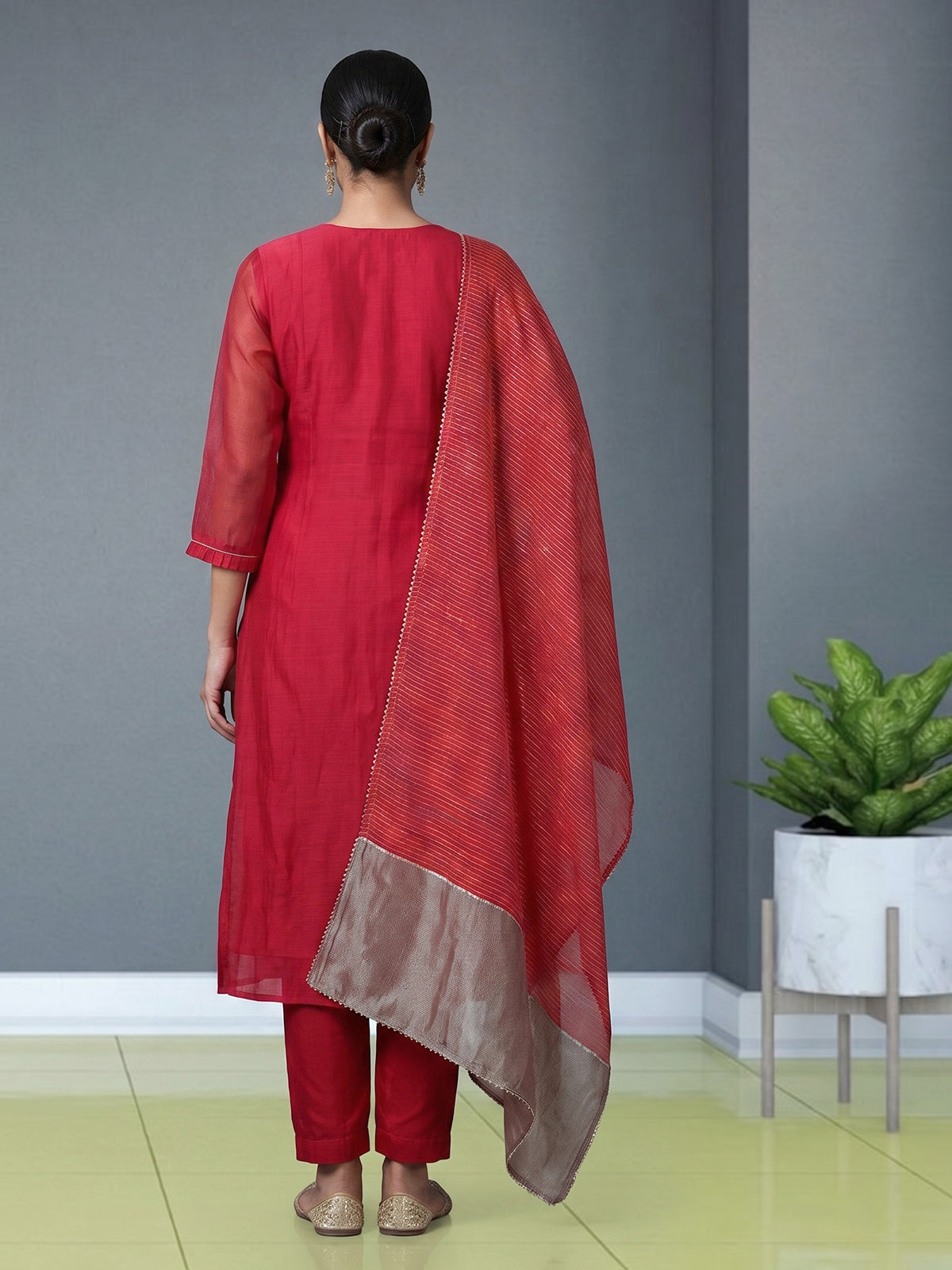 Rani pink tissue silk anarkali salwar suit with elegant dupatta pant