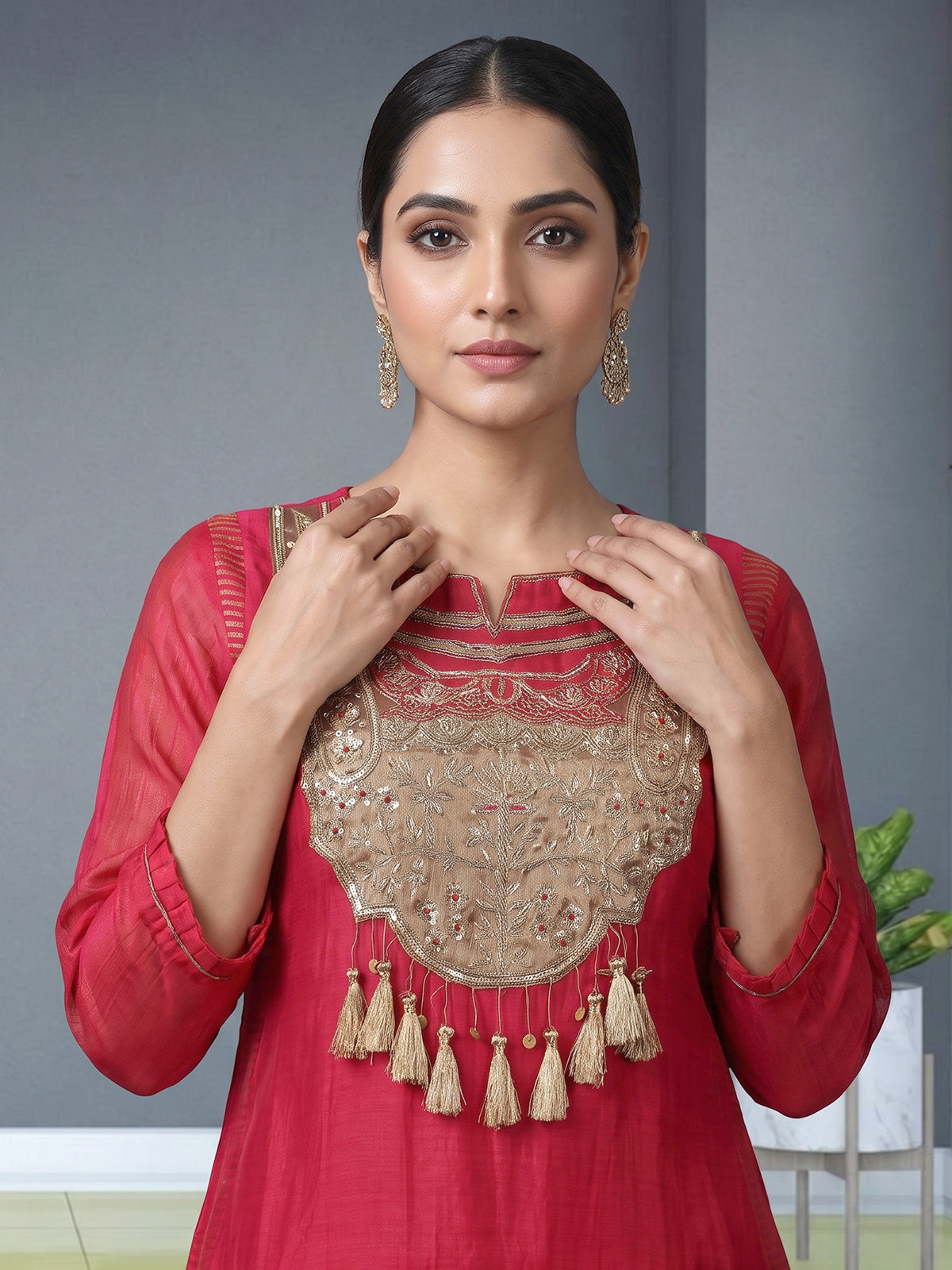Rani pink tissue silk anarkali salwar suit with elegant dupatta pant
