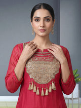 Rani pink tissue silk anarkali salwar suit with elegant dupatta pant