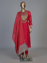 Rani pink tissue silk anarkali salwar suit with elegant dupatta pant