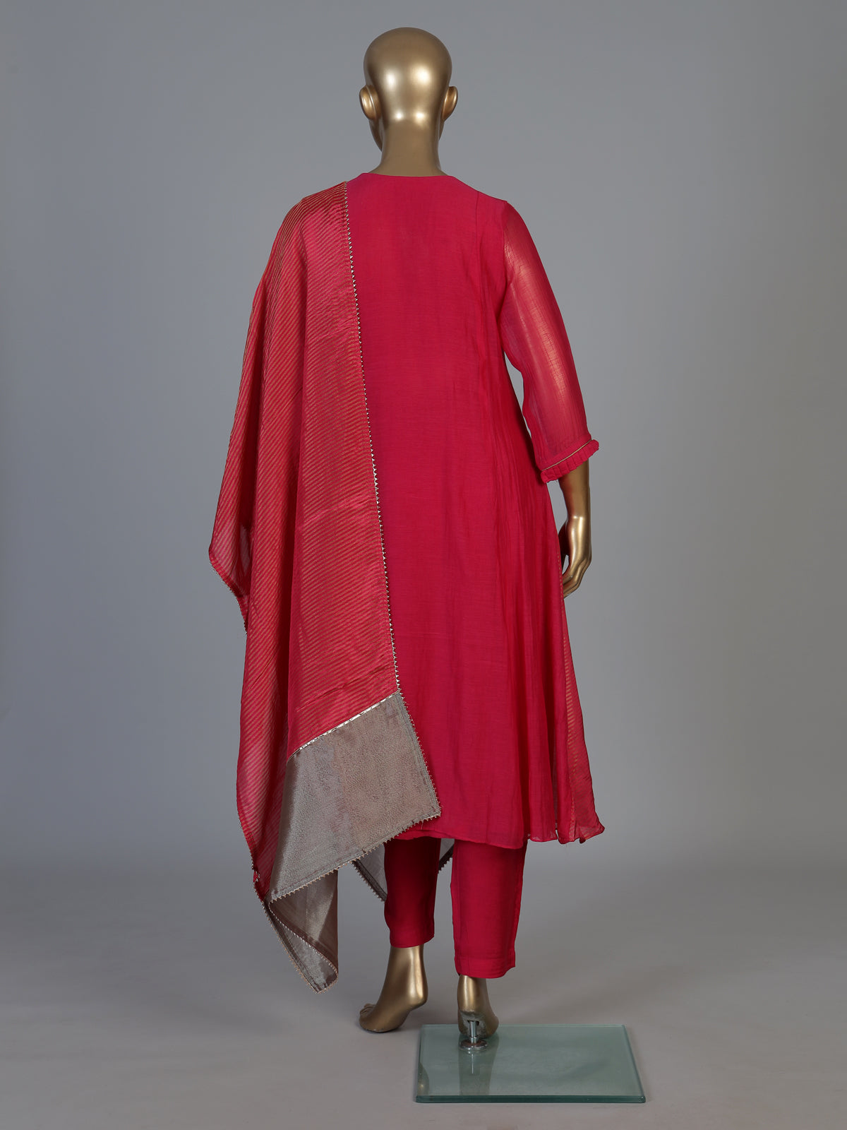 Rani pink tissue silk anarkali salwar suit with elegant dupatta pant