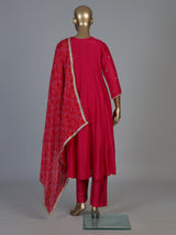 Deep rani pink silk yoke style salwar suit with printed dupatta