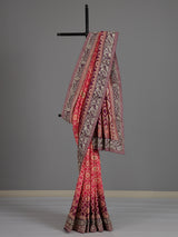 Red printed shaded dola silk saree for grand festive occasions
