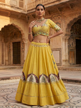 Yellow embroidered navratri wear lehenga choli