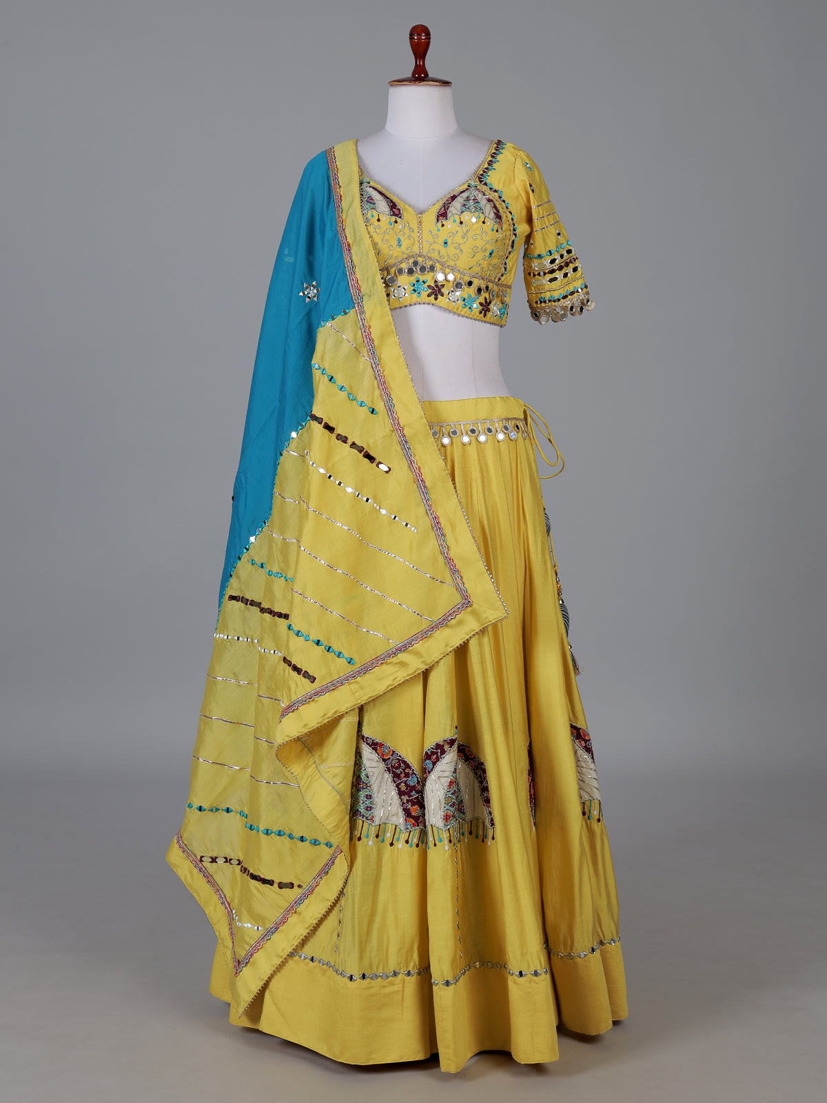 Yellow embroidered navratri wear lehenga choli