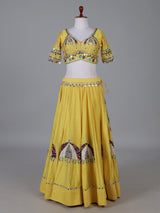 Yellow embroidered navratri wear lehenga choli