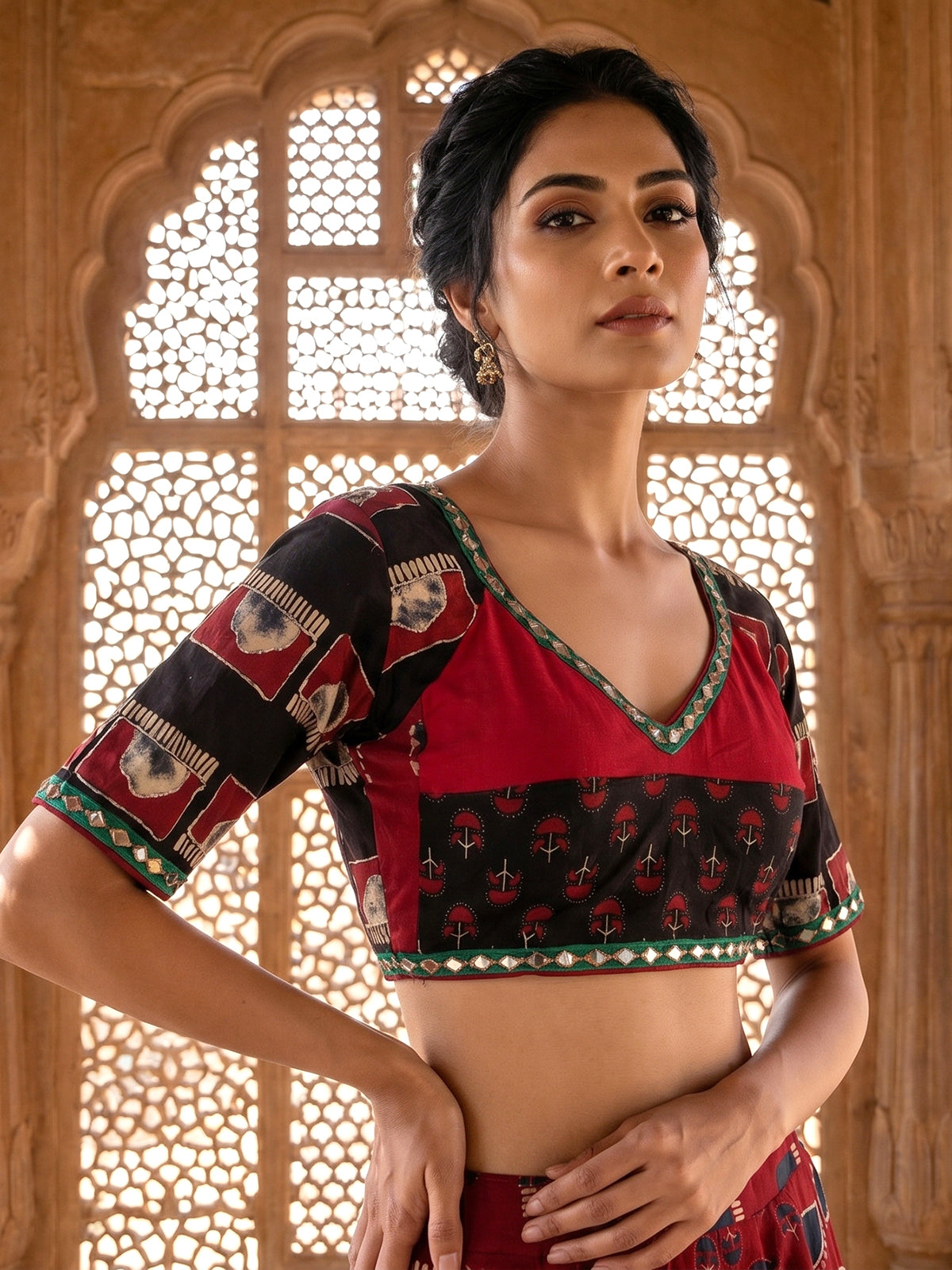 Maroon printed cultural lehenga choli for garba nights