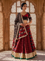 Maroon printed cultural lehenga choli for garba nights