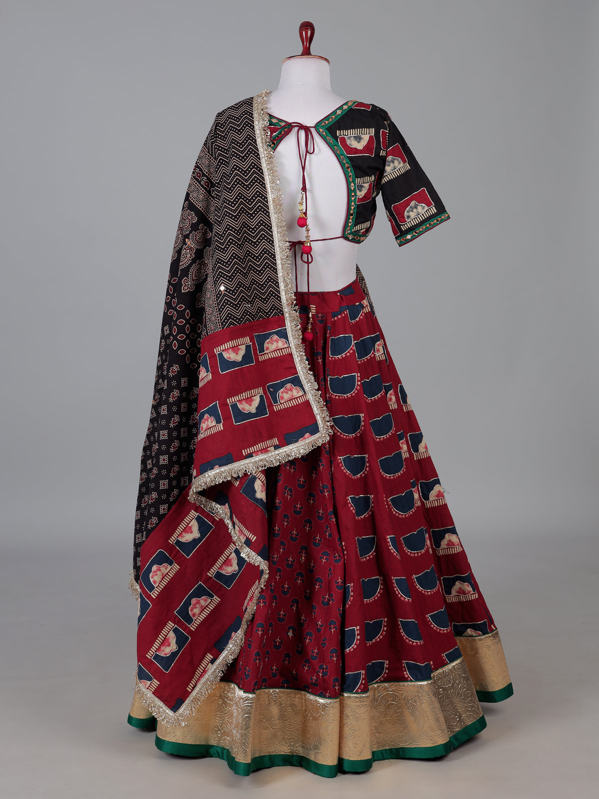 Maroon printed cultural lehenga choli for garba nights