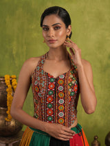 Multicolor halter neck navratri wear lehenga choli