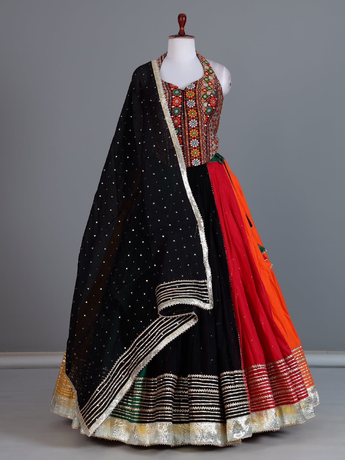 Multicolor halter neck navratri wear lehenga choli