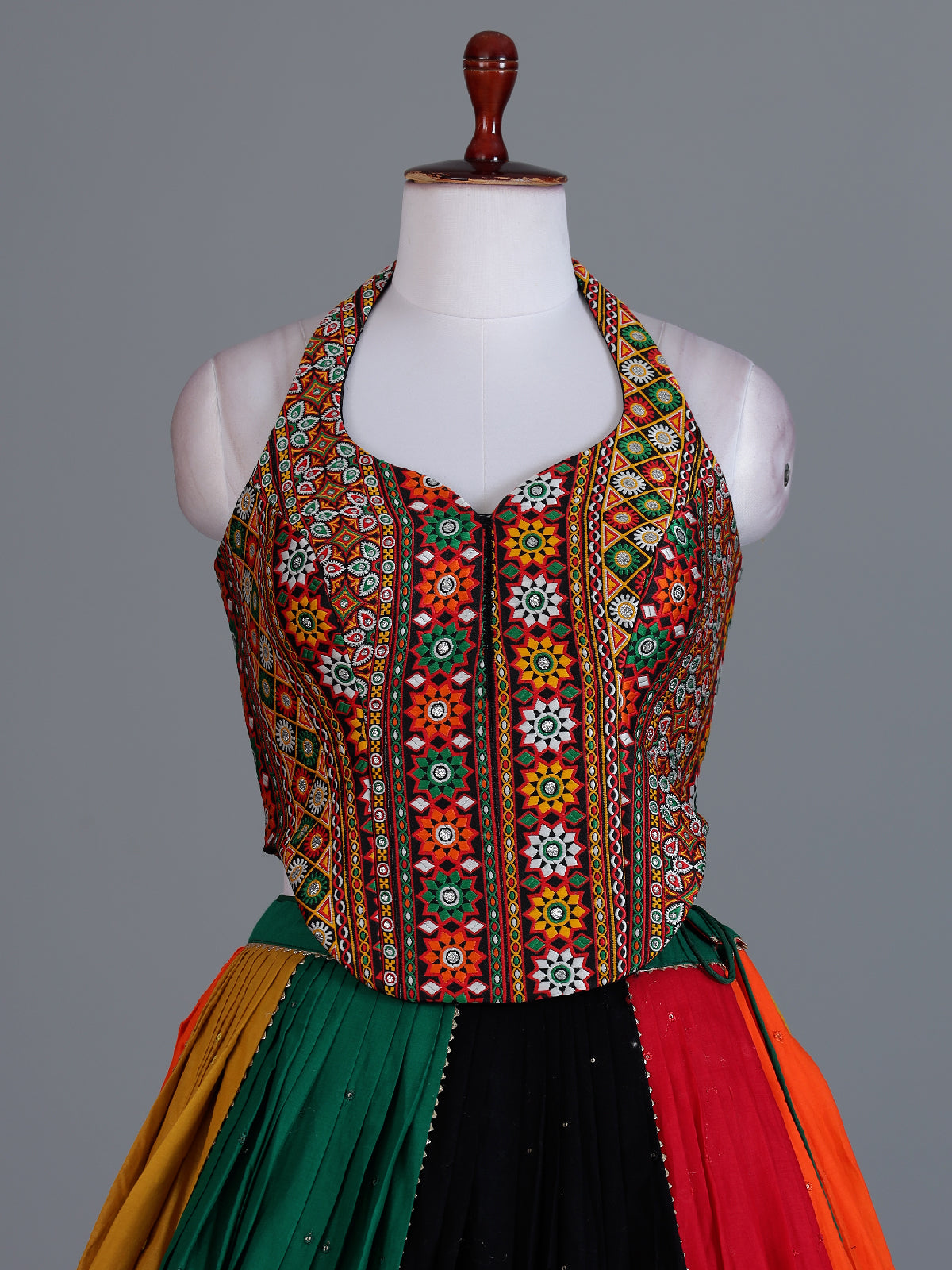 Multicolor halter neck navratri wear lehenga choli