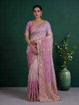 Light purple dola silk designer saree with festive shimmer work