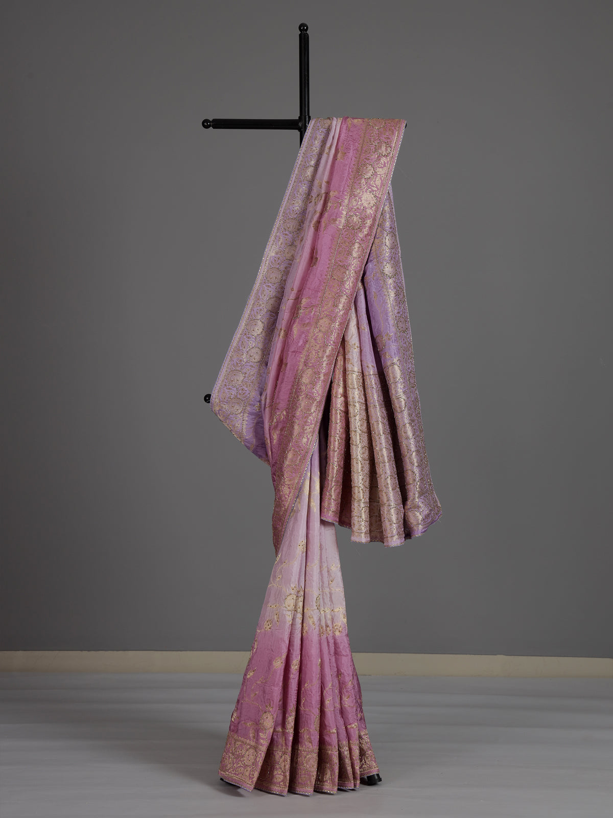 Light purple dola silk designer saree with festive shimmer work