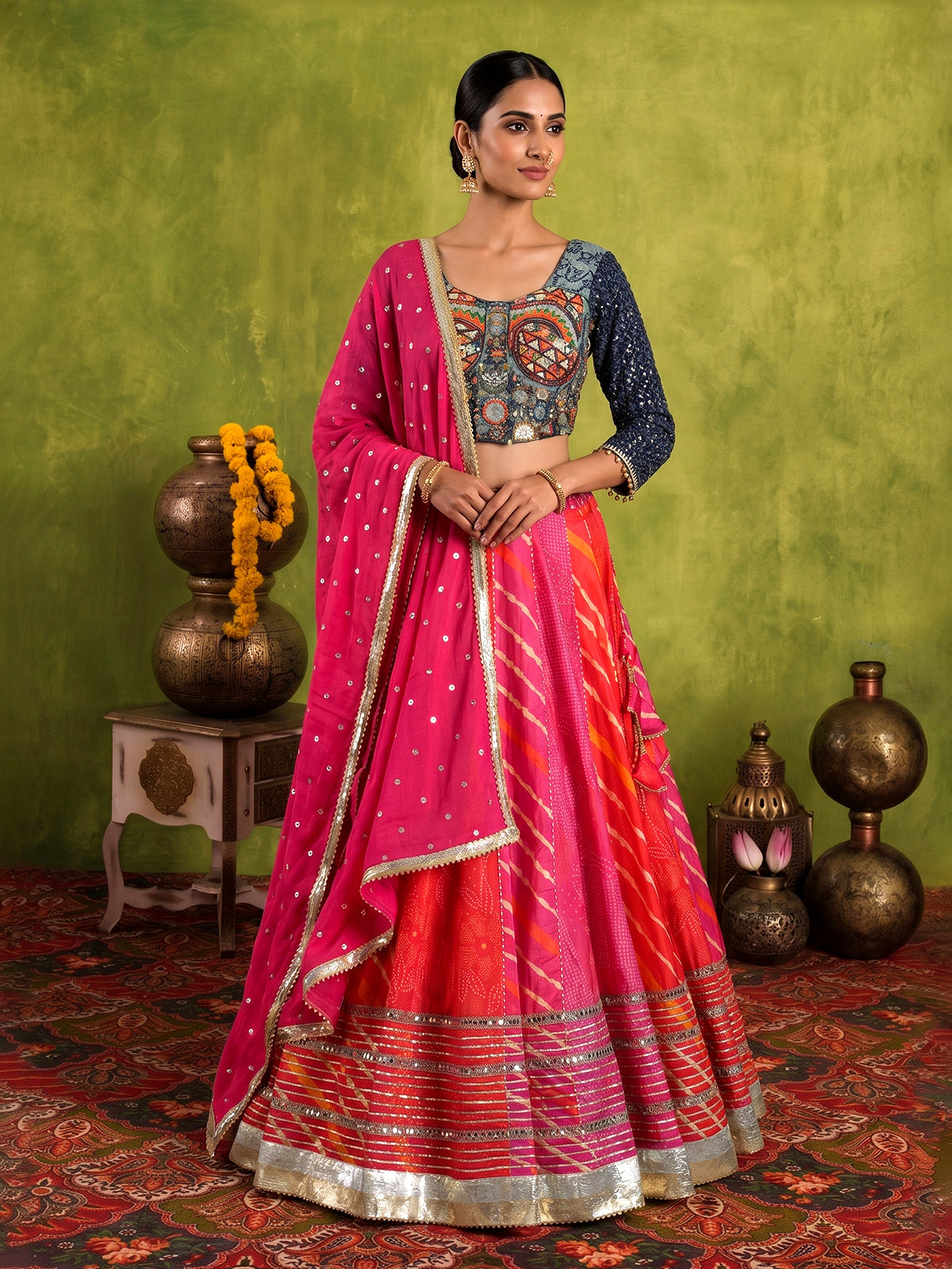 navratri dress for ladies online Pink silk bandhani wear lehenga choli – G3+Fashion Mini/Midi