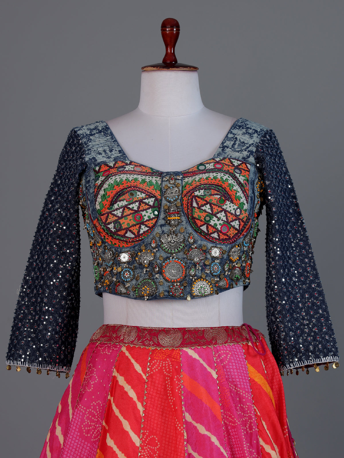 Pink silk bandhani navratri wear lehenga choli