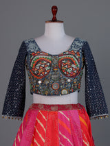 Pink silk bandhani navratri wear lehenga choli