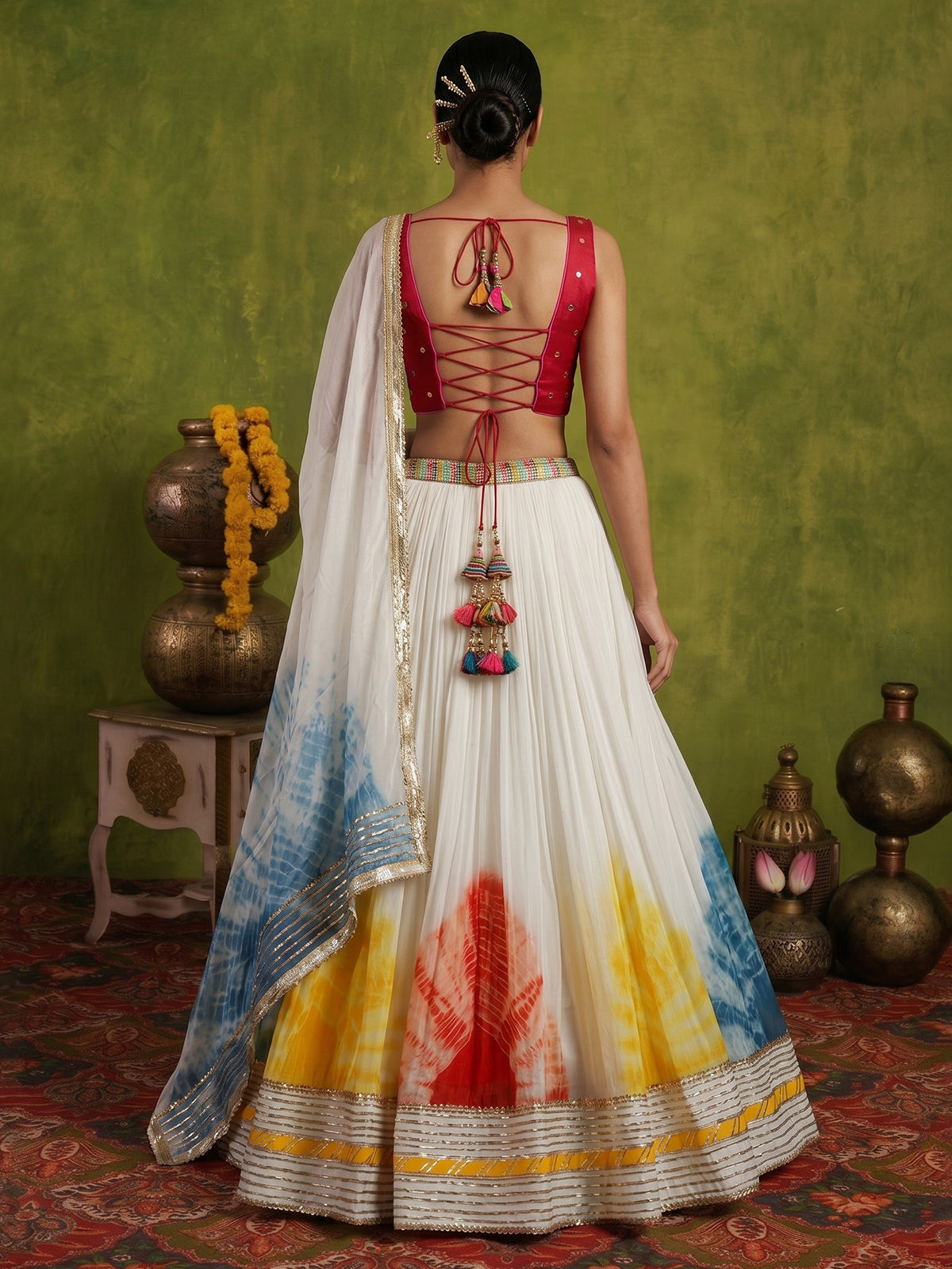 Off white multicolor navratri lehenga choli