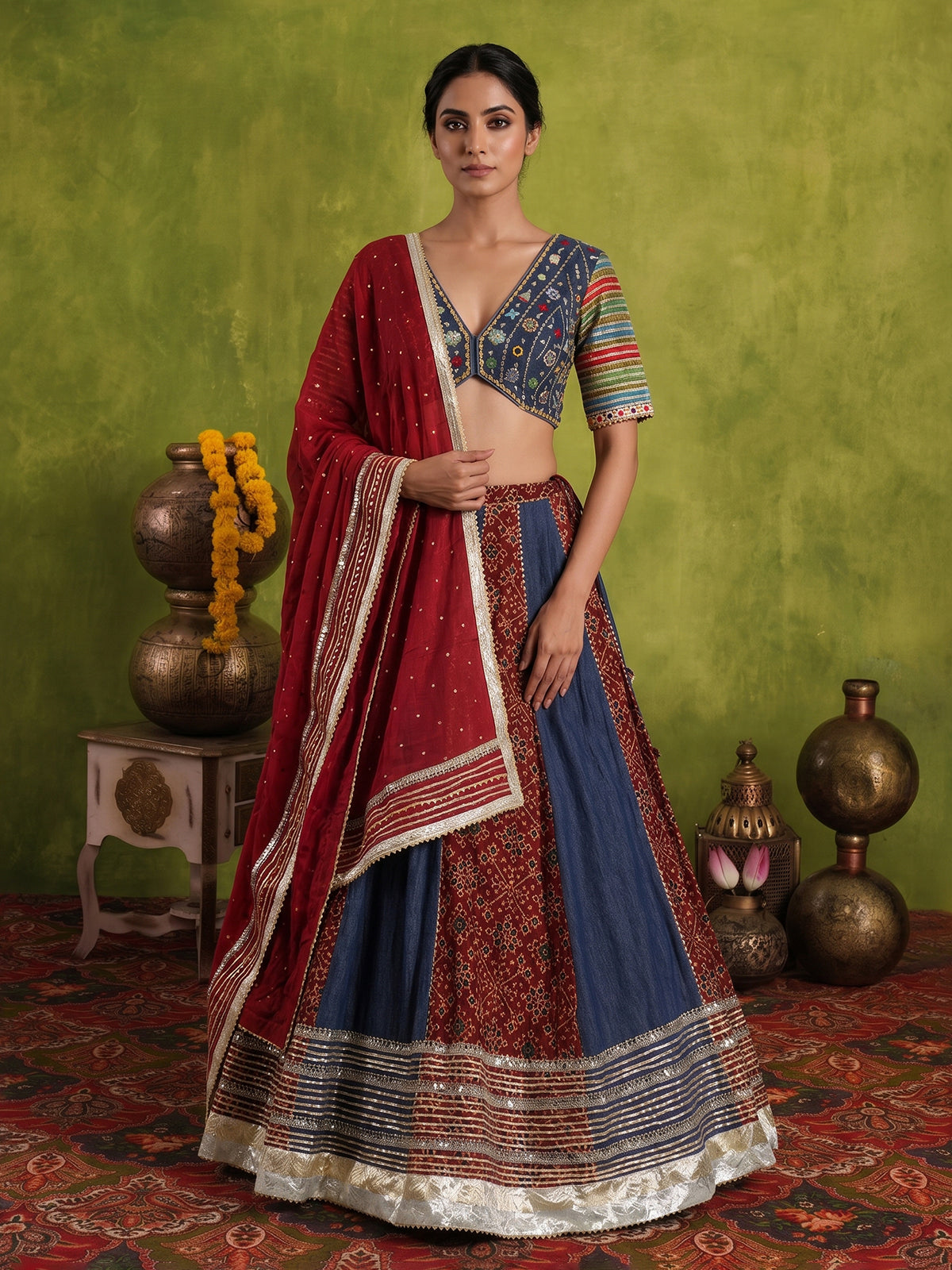 Indigo blue Patola print navratri wear lehenga choli