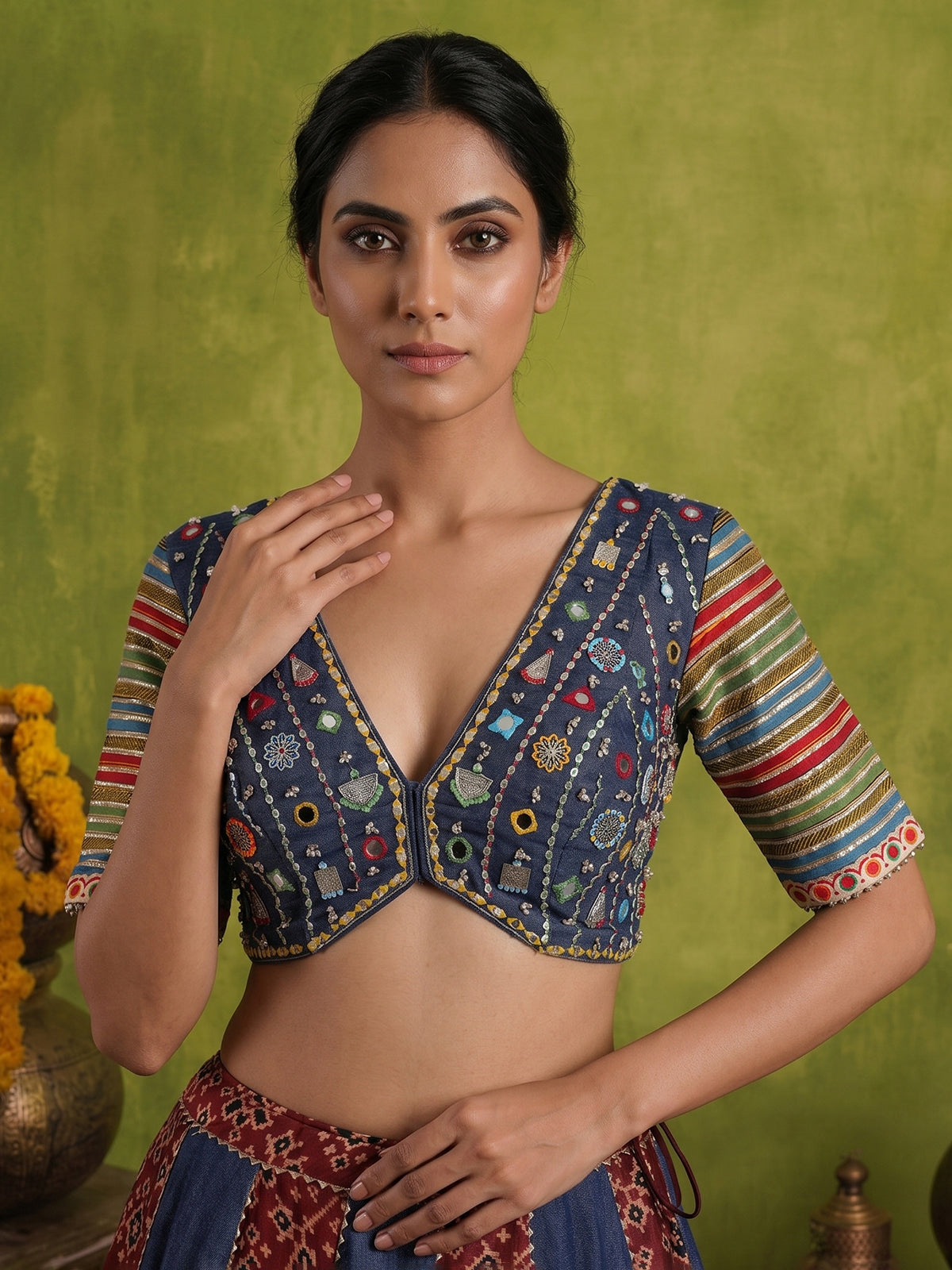 Indigo blue Patola print navratri wear lehenga choli