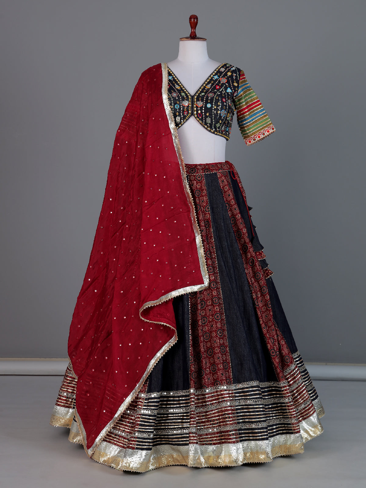Black multicolor traditional navratri wear lehenga choli