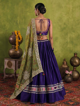 Deep purple cotton silk lehenga choli with bandhani dupatta for women
