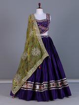 Deep purple cotton silk lehenga choli with bandhani dupatta for women