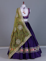 Deep purple cotton silk lehenga choli with bandhani dupatta for women