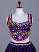 Deep purple cotton silk lehenga choli with bandhani dupatta for women
