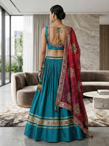 Teal blue mirror work lehenga choli for navratri outfit