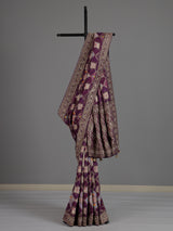 Purple bandhej printed dola silk saree with royal festive charm