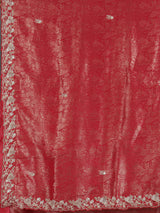 Red tissue silk designer saree with luxurious festive