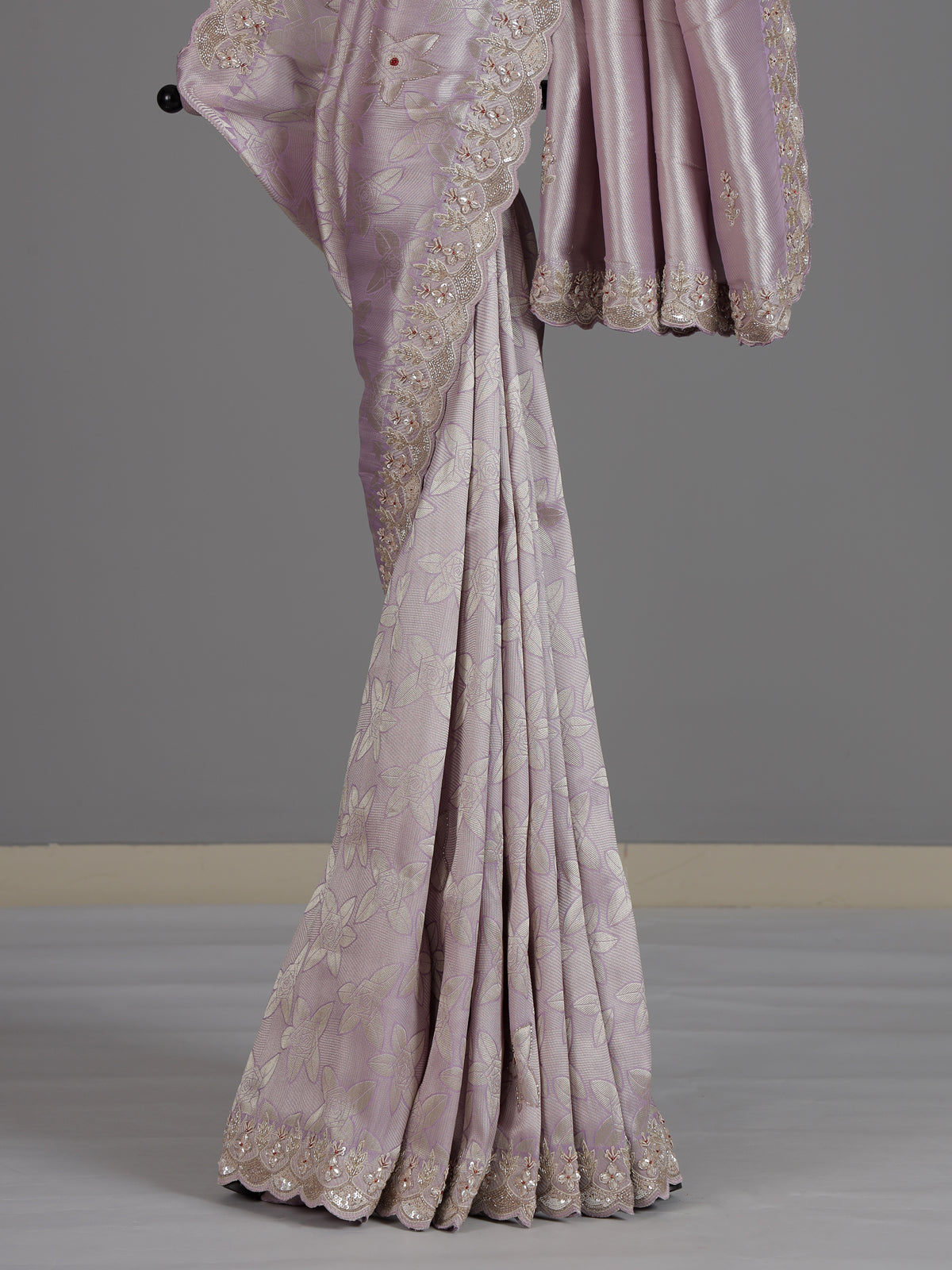Light purple ziraf silk designer saree with intricate