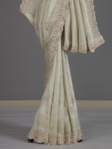 Off white ziraf silk festive saree with premium handcrafted details