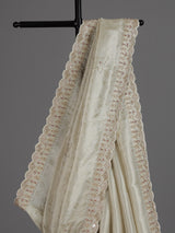 Off white ziraf silk festive saree with premium handcrafted details