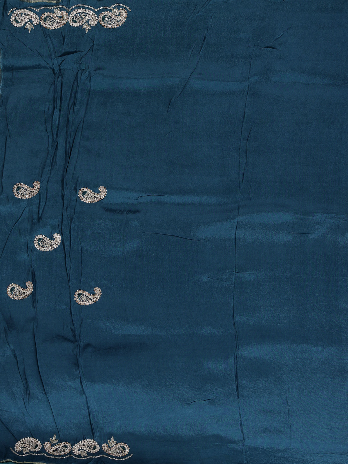 Teal blue tissue silk designer saree with elegant festive work
